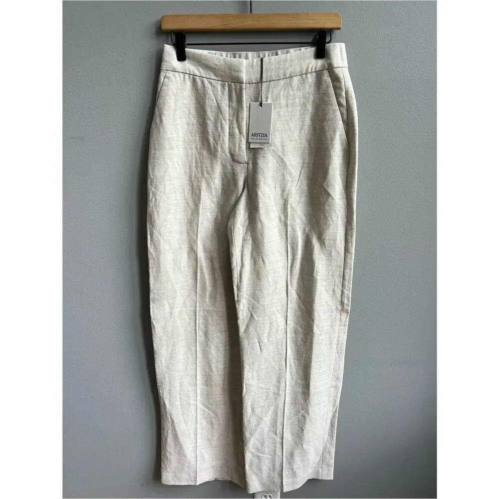 Aritzia The Limitless Pant Linen NWT Natural Ecru Wide Leg Size 6